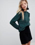 Qed London Sweater With Frill Detail - Green