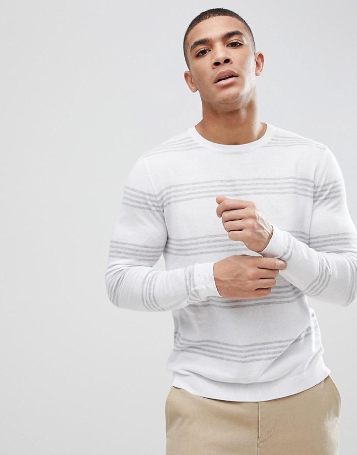 Asos Striped Cotton Sweater In White And Gray - White