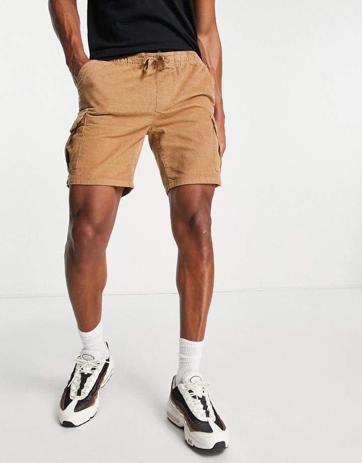Brave Soul Cord Cargo Shorts In Dark Stone-neutral