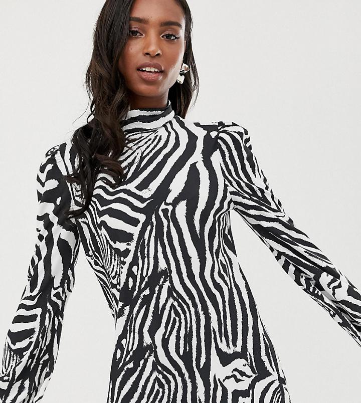 John Zack Tall High Neck Puff Sleeve Blouse In Zebra - Multi