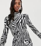 John Zack Tall High Neck Puff Sleeve Blouse In Zebra - Multi