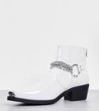 Asos Design Cuban Heel Western Chelsea Boots In White Patent With Silver Chain