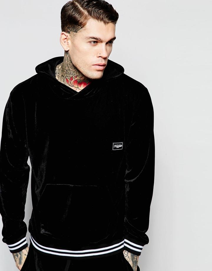 Jaded London Velour Hoodie - Black