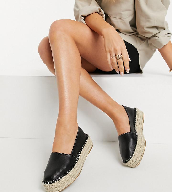 Asos Design Wide Fit July Flatform Espadrilles In Black