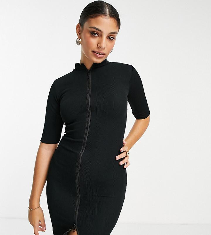 I Saw It First Petite Zip Through Mini Dress In Black