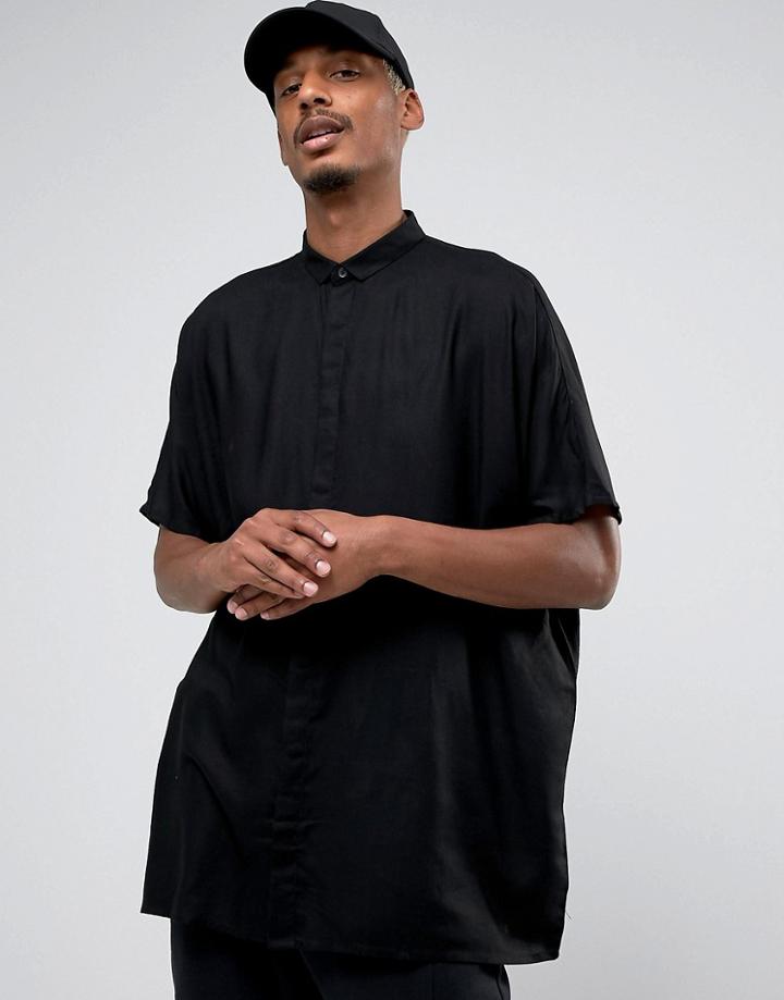 Asos Oversized Viscose Shirt With Drop Shoulder In Black - Black