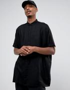 Asos Oversized Viscose Shirt With Drop Shoulder In Black - Black