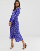Asos Design Pleated Maxi Dress In Ditsy Floral Print With Lace Collar - Multi