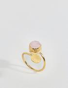 Ottoman Hands Rose Quartz Stone And Oricle Ring - Gold