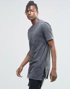 Asos Super Longline T-shirt With Trapeze Hem And Tie Sides In Acid Wash - Acid Wash Gray