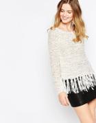 Vero Moda Chunky Knit Sweater With Fringed Hem - Mahogany Rose