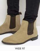 Asos Wide Fit Chelsea Boots In Stone Suede - Stone