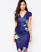 Jessica Wright Abi Floral Pencil Dress With Ruched Waist - Black Floral
