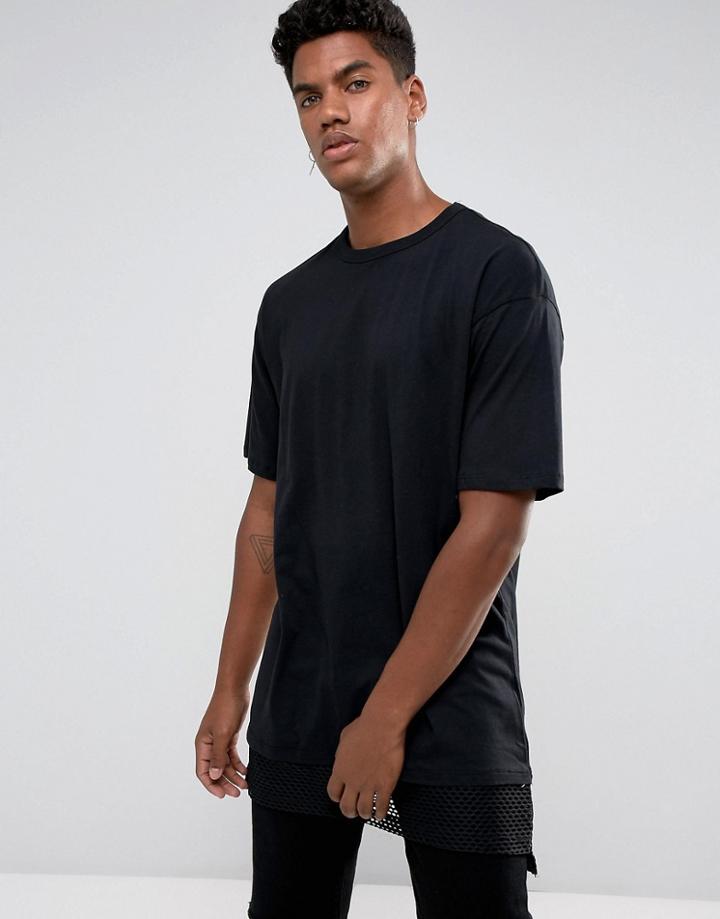 New Look T-shirt With Mesh Hem In Black - Black