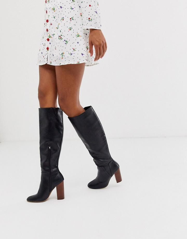 Co Wren Heeled Knee Boots In Black