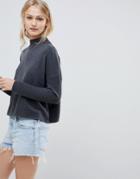 Asos Design Eco Boxy Sweater With Ripple Hem - Gray
