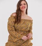 In The Style Plus X Dani Dyer Bardot Elasticated Crop Top In Yellow Paisely - Multi