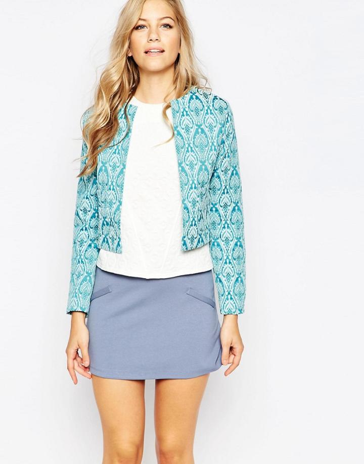 Closet Cropped Jacquard Jacket - Turquoise