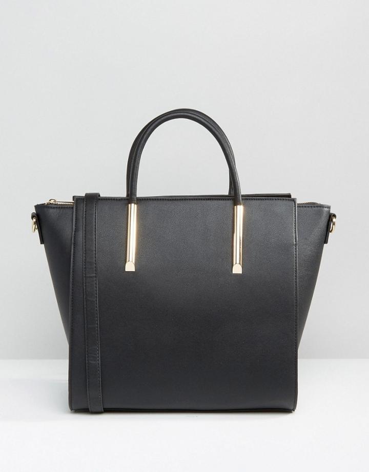Asos Wing Tote Bag With Metal Fitting - Black