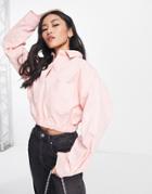 Asos Design Cropped Shirt Shacket In Pink-blue