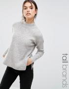 Noisy May Tall High Neck Side Split Soft Knit Sweater - Gray