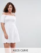 Asos Curve Off Shoulder Sundress With Shirring - White