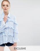Sister Jane Checkmate Gingham Blouse With Frill Detail - Blue