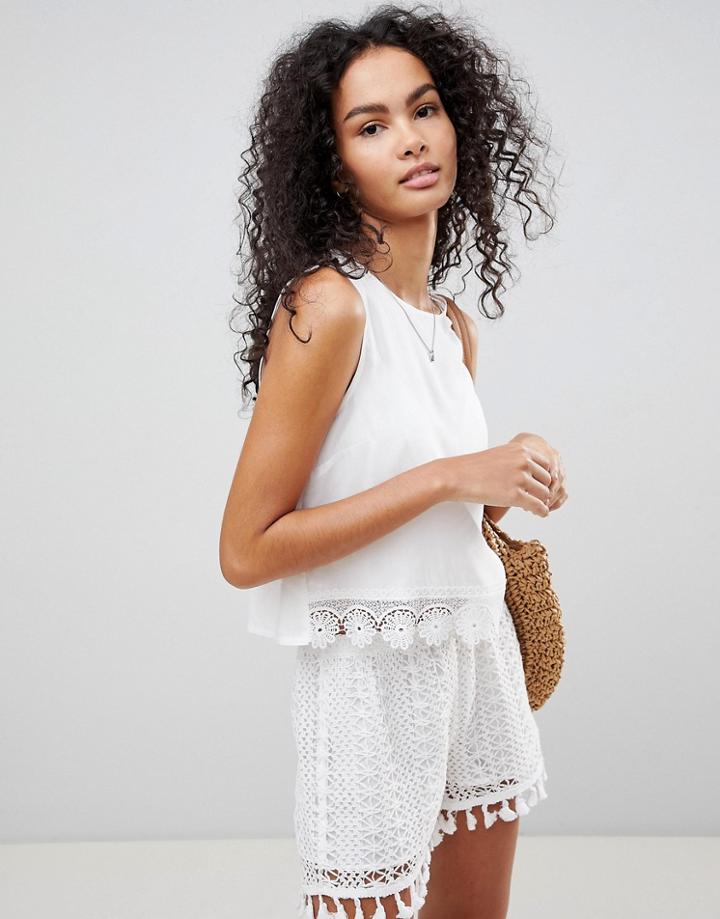 Brave Soul Tank With Lace Trim - Cream