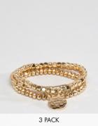 Asos Pack Of 3 Gold Stretch Bead Friendship Bracelets - Gold