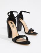 Miss Selfridge Block Heel Sequin Sandals In Black - Black