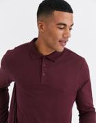 Asos Design Organic Long Sleeve Jersey Polo In Burgundy-red