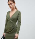 Asos Design Petite Mini Dress With Ruched Zip Side - Green