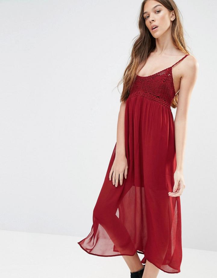 Pull & Bear Handmade Crochet Dress - Dark Red