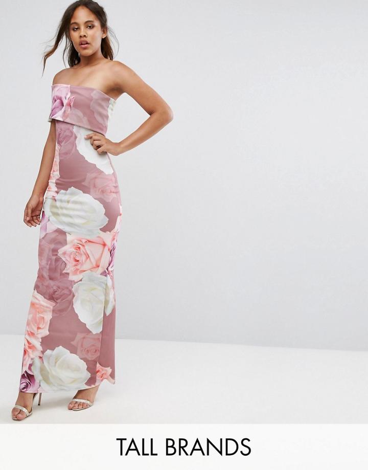 City Goddess Tall Bardot Floral Bloom Print Midi Dress - Multi