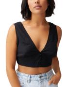 Cotton: On Button Front Halter Crop Top In Black