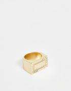 Asos Design Ring In Vintage Style Engraved Bar In Gold - Gold