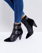 New Look Stud Buckle Ankle Boot With Cone Heel - Black