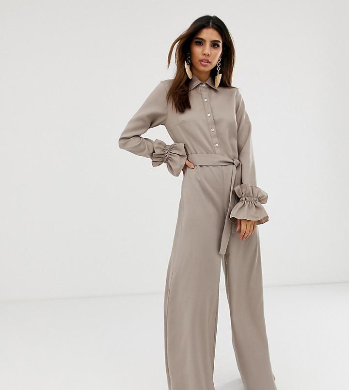 Verona Long Sleeved Jumpsuit In Stone - Stone