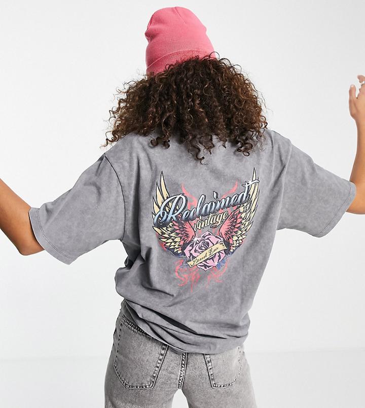 Reclaimed Vintage Inspired T-shirt With Grunge Band Print In Charcoal-gray