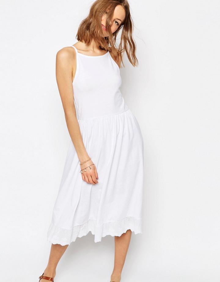 Asos Midi Sundress With Dropped Pep Hem - White