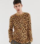 Asos Design Tall Sweater With Leopard Design-brown