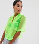 Reclaimed Vintage Inspired Organza Shirt In Neon Green - Green