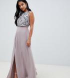 Asos Design Petite Maxi Dress With Crop Top Embellishment - Beige