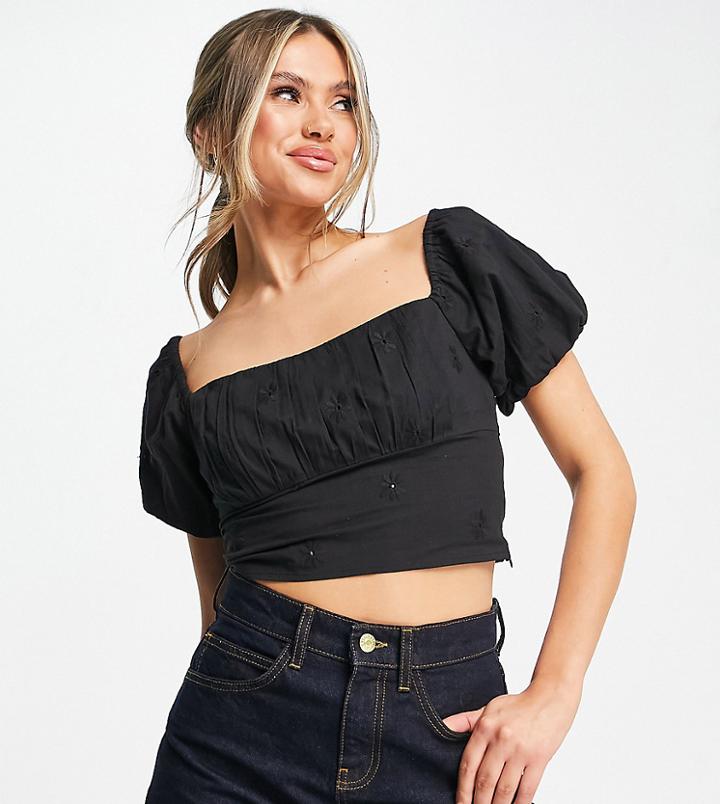 Asyou Cropped Puff Sleeve Top In Black