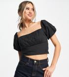 Asyou Cropped Puff Sleeve Top In Black