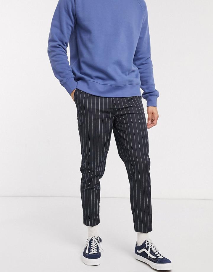 Asos Design Smart Tapered Pinstripe Pants In Navy