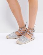 Truffle Collection Glitter Lace Up Espadrille - Silver