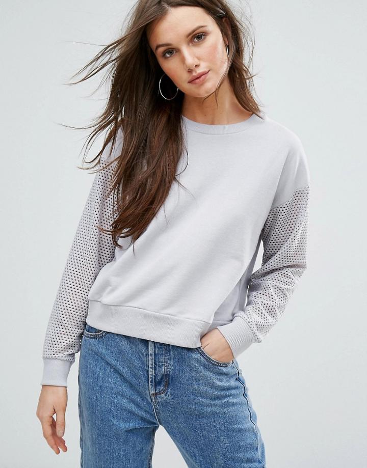 New Look Mesh Sleeve Sweater - Gray