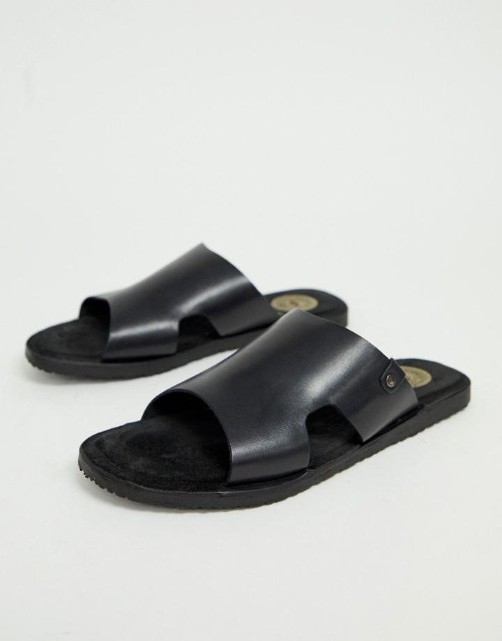Base London Arena Sandals In Black Leather - Black