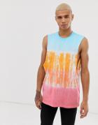 Asos Design Relaxed Sleeveless T-shirt With Dropped Armhole With Bright Dip Dye Wash - Multi